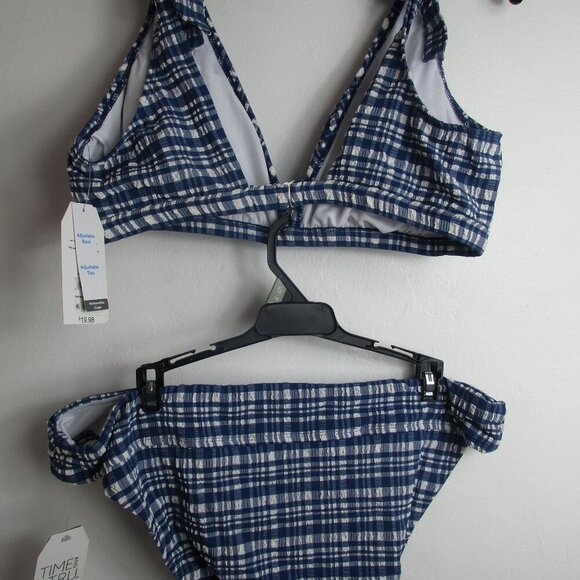 Time and Tru Bikini Top Womens XL Multi Seersucker Stretch Tie Shoulder Mid Rise - Picture 7 of 11